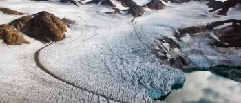 Moraine band on a glacier in Greenland Moraine band on a glacier in Greenland