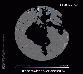 Figure 4. This animation shows the rapid expansion of sea ice cover in November to December 2023 for Hudson Bay. ||Credit: Zachary Labe, Princeton University| High-resolution image 