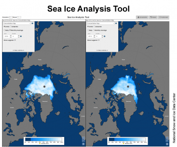 Figure 6. NSIDC developed the Sea Ice Analysis Tool to allow users to interactively analyze sea ice data from the Sea Ice Index while allowing them to visualize the data using different reference and average periods. ||Credit: National Snow and Ice Data Center| High-resolution image 