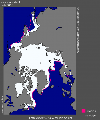 Figure 1. Arctic sea ice extent for February 2015