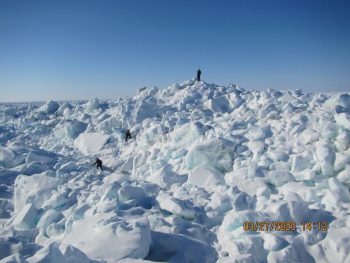 Figure 5b: This photo shows a pressure ridge formed in shorefast sea ice near Utqiaġvik, Alaska, as a result of storm-driven ice deformation. ||Credit: Billy Adams of Utqiaġvik, Alaska. |High-resolution image