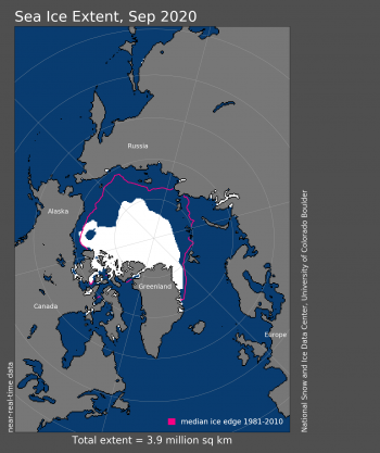 September average sea ice extent in Arctic