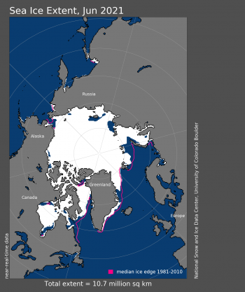 Figure 1. Arctic sea ice extent for XXXX 20XX was X.XX million square kilometers (X.XX million square miles). The magenta line shows the 1981 to 2010 average extent for that month. Sea Ice Index data. About the data||Credit: National Snow and Ice Data Center|High-resolution image 