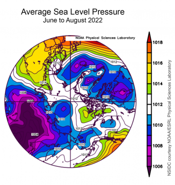 Average sea level pressure during 2022 melt season