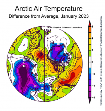 Difference from Average air temperature Jan 2023
