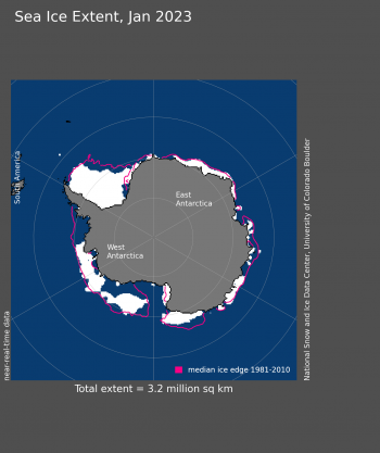Antarctic sea ice extent Jan 2023