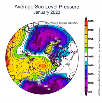 Sea level pressure plot for Arctic Jan 2023