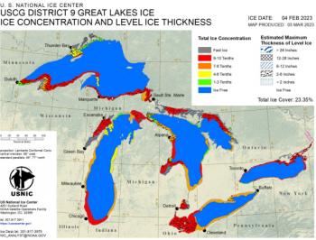 Ice cover on Great Lakes on Feb 4, 2023