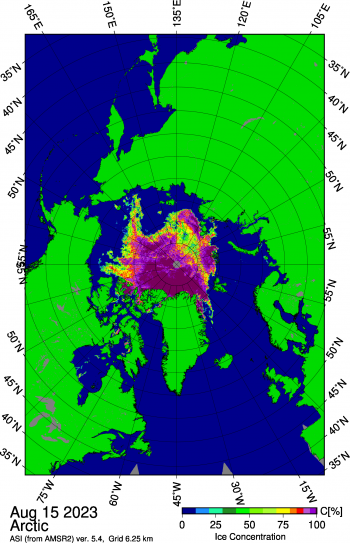 sea ice concentration as of August 15, 2023