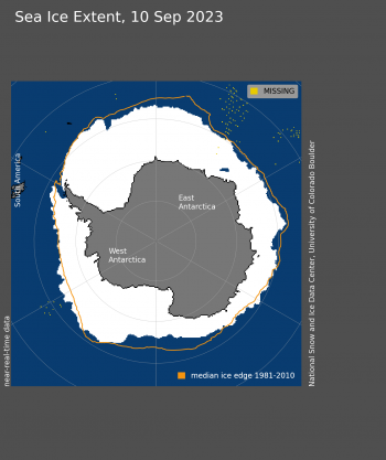 Antarctic sea ice extent on September 10, 2023