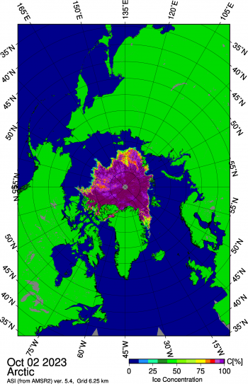 sea ice concentration in Arctic on October 2, 2023