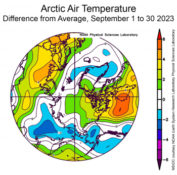 Air temp anomaly September 2023 for Arctic