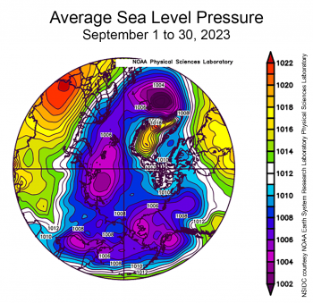 Average air pressure for September in Arctic