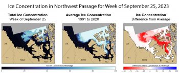 Sea ice concentration in Northwest Passage for week of September 25, 2023