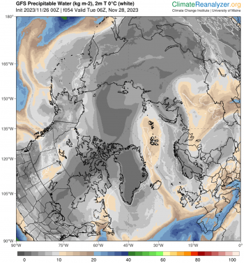 Map of atmospheric river forming in Arctic at end of November