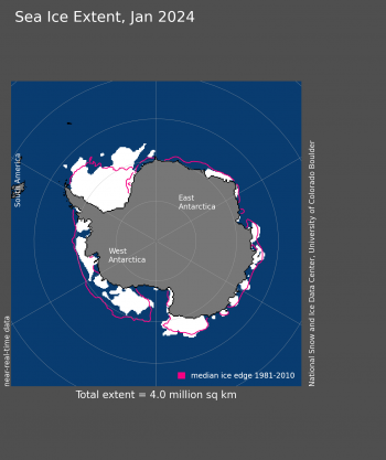 Sea ice extent for Antarctica for January 2024
