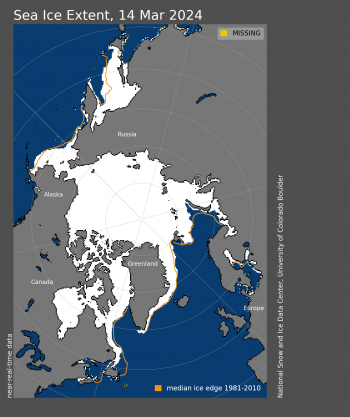Map of arctic sea ice extent on March 14