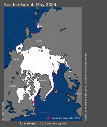 Map of sea ice extent for May 2024