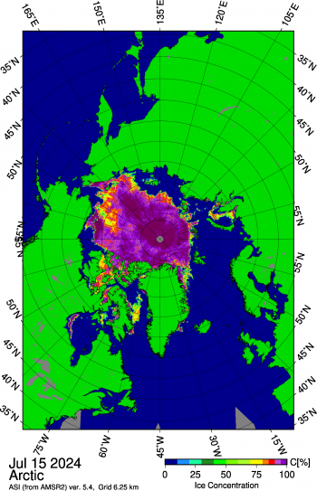 Arctic sea ice concentration for July 16, 2024