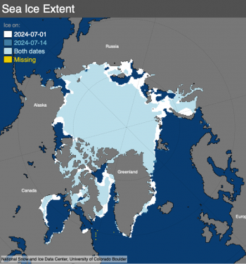 Comparison of sea ice extent for two different dates