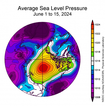 Sea level pressure for Arctic June 1 to June 15, 2024