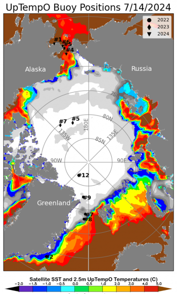 sea surface temperatures in Arctic for July 15, 2024