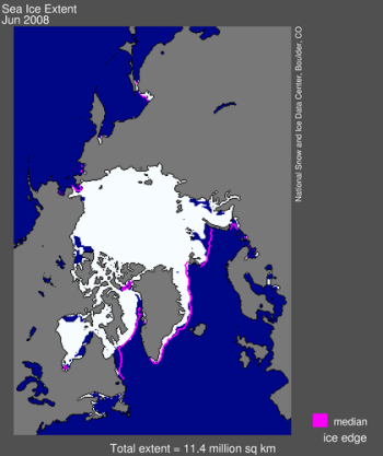 Map of sea ice from space, showing sea ice, continents, ocean