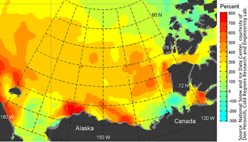 View of Arctic from above showing ice age