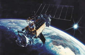 artist's rendering of a DMSP satellite