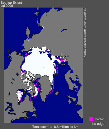 map from space showing sea ice extent, continents