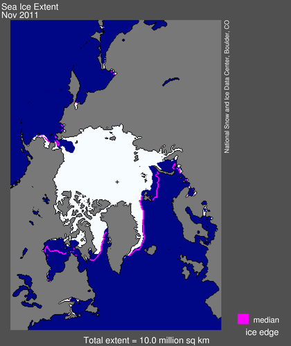 map from space showing sea ice extent, continents