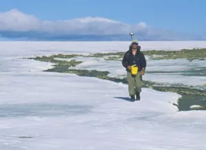 Photograph of scientists conducting fieldwork on St. Patrick Bay ice cap