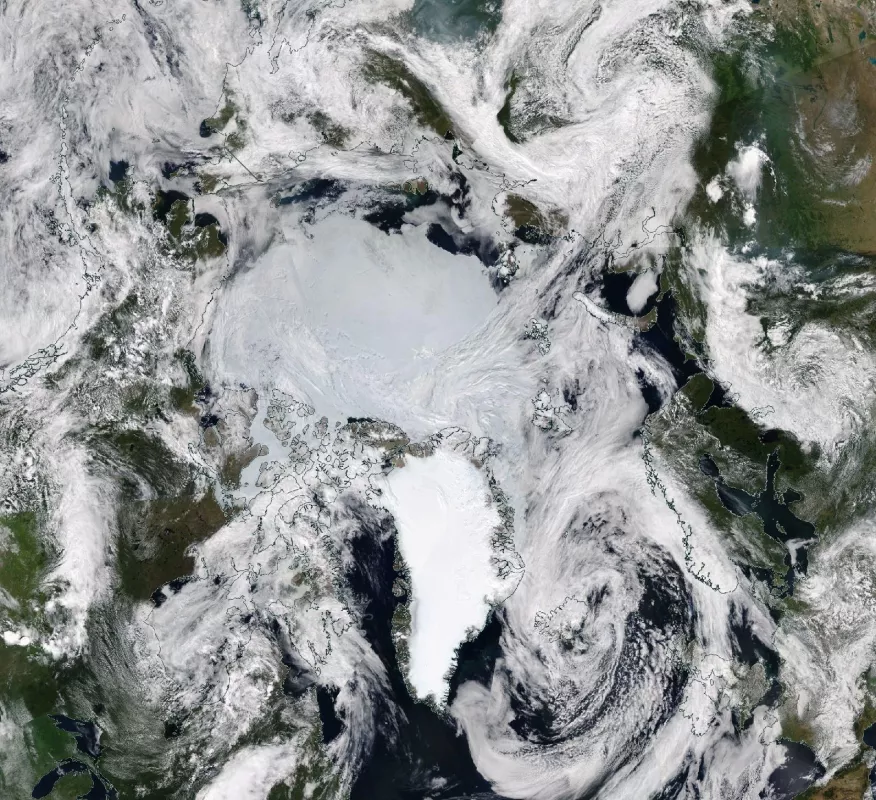 True-color MODIS image of Arctic sea ice
