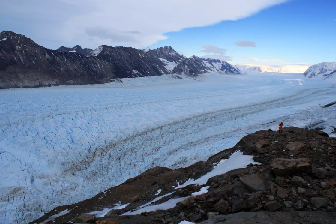 The calving front of Crane Glacier in Antarctica