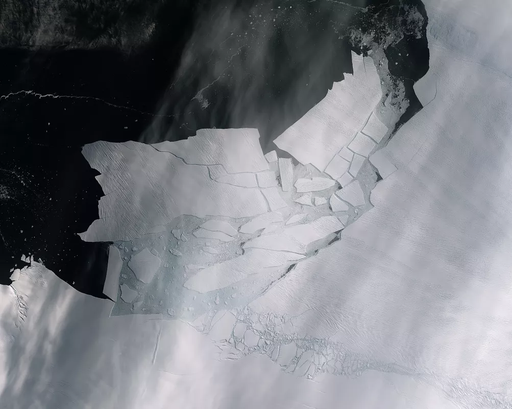 satellite image of ice shelf calving