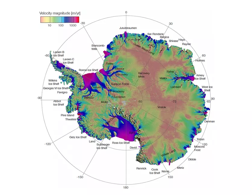Ice velocity across Antarctica