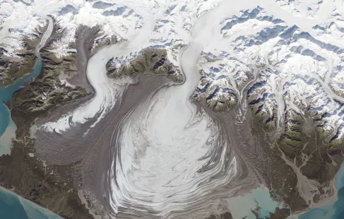 A satellite view of Malaspina Glacier in Alaska A satellite view of Malaspina Glacier in Alaska