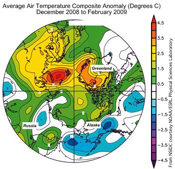 map with air temp anomalies in colors