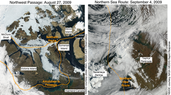 MODIS satellite image of Northwest passage