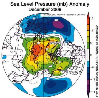 figure 5: air pressure map of arctic for Dec 2009