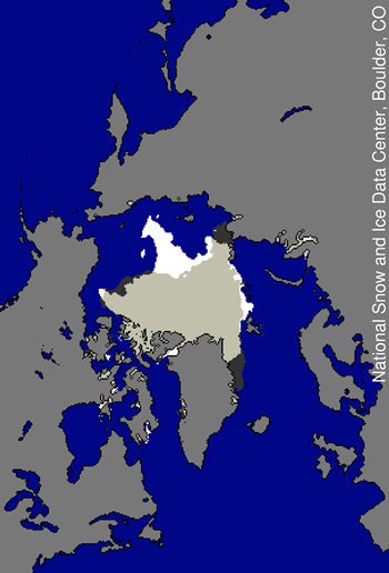 comparison map showing ice extent in 2010 and 2007