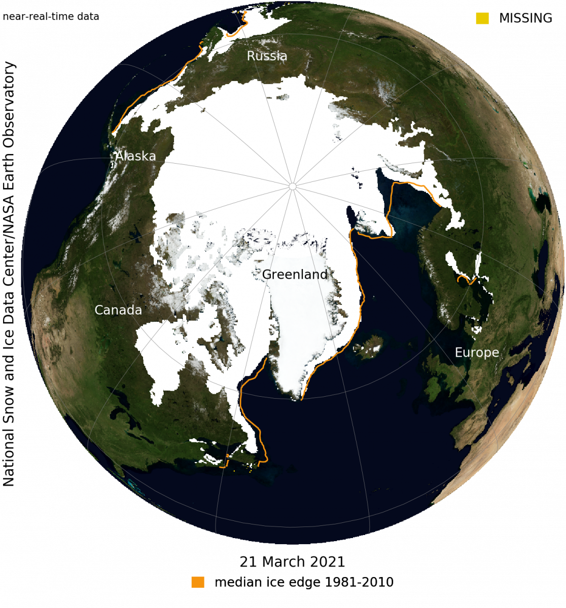 Arctic sea ice at maximum extent for 2021 National Snow and Ice Data