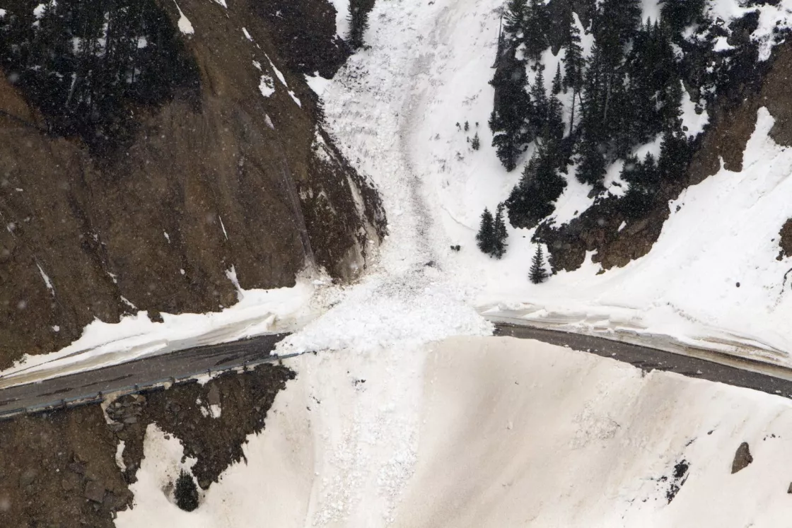 Photograph of a detonated avalanche, designed to prevent larger more destructive avalanches
