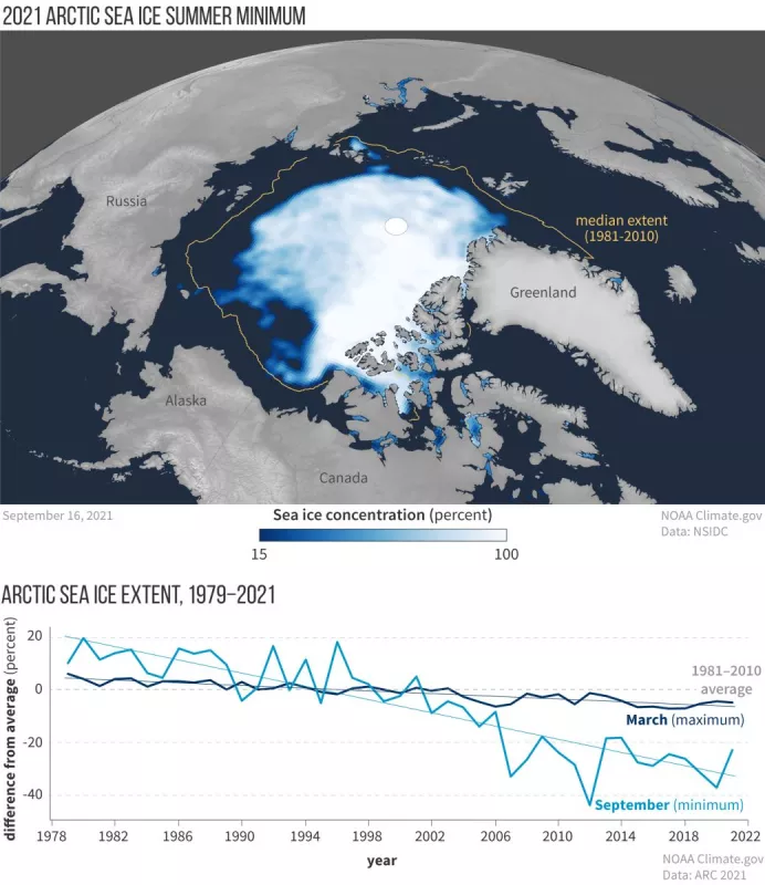 Arctic sea ice decline graph and map