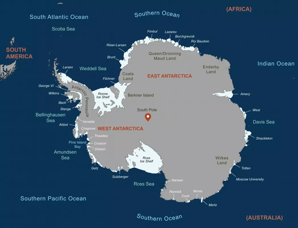 Map of Antarctic ice shelves