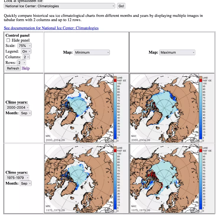 Using BIST to see the first and last 5-year average minimum and maximum ice extent