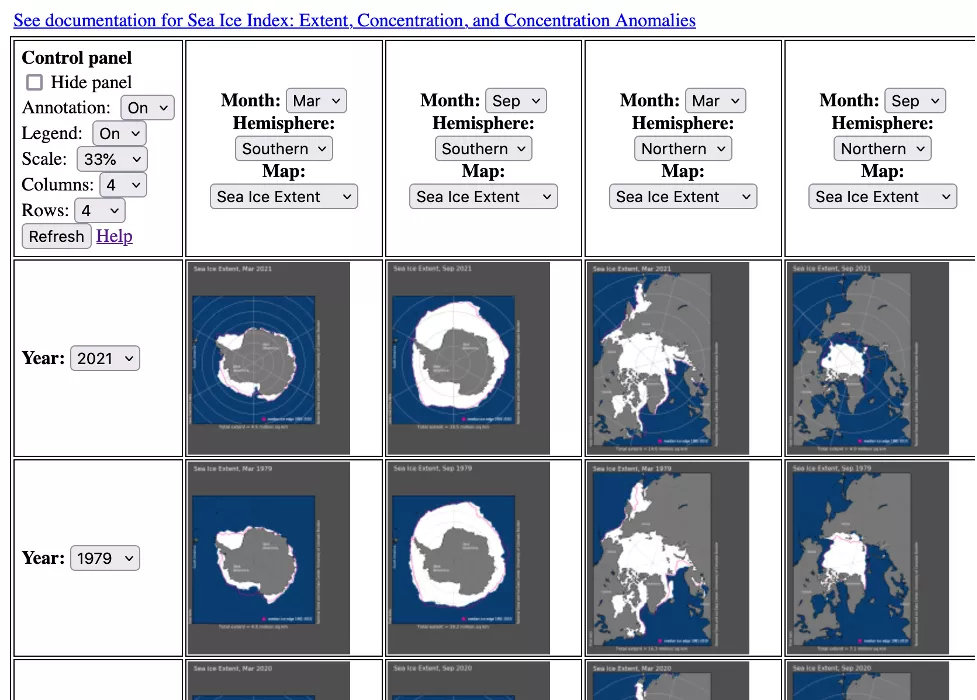 BIST tool compares 12 months of sea ice extent across multiple years.