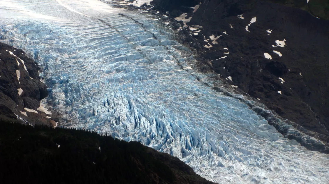 Aerial view of Sulpherets Glacier Icefall