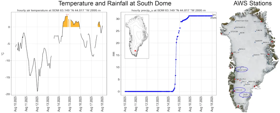 Greenland map with weather station data