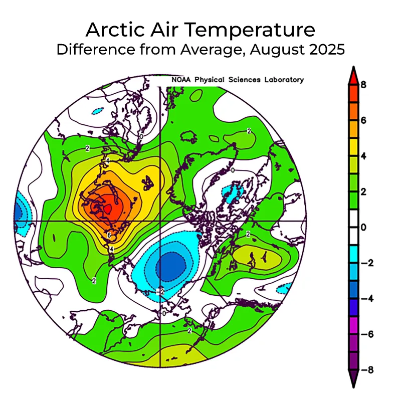 Arctic Air Temperature Plot for August 2025